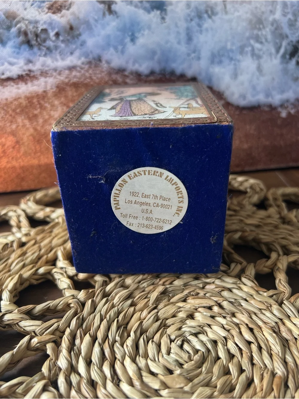 Hand-Painted Brass Pen Holder with Blue Interior - Unbranded